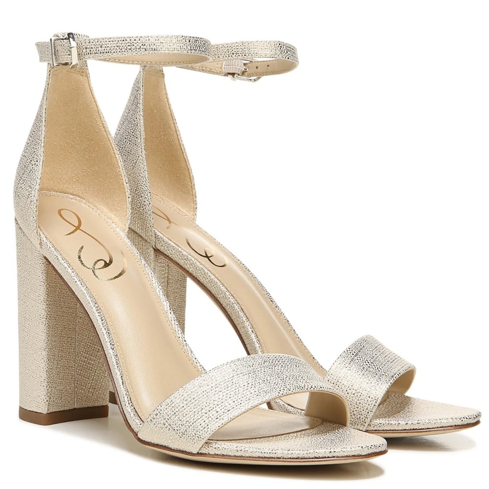 SAM EDELMAN Heels Yaro Ankle Strap Sandal Chunky Heel Jute Light Gold NIB - Picture 14 of 14